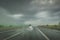 Large congestion and stormy weather on the highway of the sun in Romania