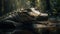 Large crocodile rests in murky swamp waters generated by AI