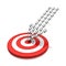 Large crowd of hand cursors forming a arrow hitting the center of target or dart board concept over white background