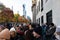 Large Crowd of People Watching the Macy`s Thanksgiving Day Parade