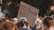 Large crowd of protesters with banners on the streets of Budapest, Hungary