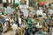 A large crowd of protesters march and chant down State Street carrying signs at an anti-Iraq War protest march in Santa Barbara