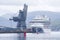 Large cruise ship ferry with tourists travelling stopping at Greenock, Scotland