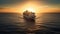A large cruise ship sailing into a bright sunrise over the ocean created with Generative AI