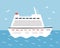 A large cruise ship sails on the sea. Travel on an ocean liner. Hand drawn vector