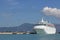 Large cruiser ship in port Corfu