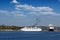 Large cruiser ships in port Corfu island