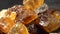 Large crystals of natural cane sugar . Brown lump caramelized, close-up.
