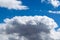 A large Cumulus cloud in the blue sky. In the top left corner flies a little gull.