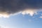 Large Cumulus cloud before the rain in the evening at sunset. The cloud is illuminated by the evening sunlight