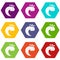 Large curling wave icon set color hexahedron