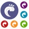 Large curling wave icons set