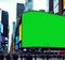 Large curved greenscreen billboard in city center. Copy space, New York, Times Square
