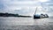 Large Cutter Suction Dredger vessel entering the harbor the fishing village of Urk in the Netherlands