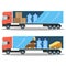 Large delivery truck with water bottles, cardboard boxes and food