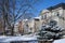 Large detached middle class single family houses on a sunny day in winter