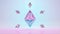 A large diamond Ethereum rotates surrounded by small Ethereums. Logo. Cryptocurrency. Blue pink color. 3d animation