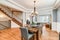 A large dining room looking towards the front of the house.