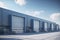 Large distribution warehouse with doors for goods loading, created with generative AI