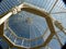 Large dome made of glass and steel in Wilhelminian style against the blue sky