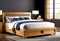 Large double bed in modern style. Modern design of a cozy and calm bedroom in your own home,