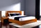 Large double bed in modern style. Modern design of a cozy and calm bedroom in your own home,