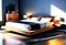 Large double bed in modern style. Modern design of a cozy and calm bedroom in your own home,