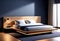 Large double bed in modern style. Modern design of a cozy and calm bedroom in your own home,