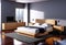 Large double bed in modern style. Modern design of a cozy and calm bedroom in your own home,