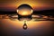 A large drop of water falls into a water surface in the sunset created with generative AI technology