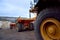 Large dump trucks in a quarry during operation