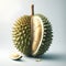 A large durian that is cut open to reveal the beautiful flesh inside with AI generated
