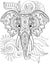Large Elephant Head With Two Tusks Faces Forward Colorless Line Drawing. Huge Mammoth Face Facing Front With Nature