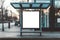 Large empty commercial banner mounted on urban bus stop. Generative AI