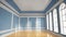 Large empty hall with wooden floors and large windows. Gallery.