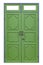 Large entrance door green solid wood isolated on a white background