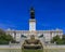 Large equestrian statue of king Philip IV in the center of the Plaza de Oriente by the Royal Palace in Madrid, Spain