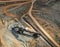 Large excavator in coal mine, aerial