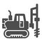 Large excavator with drill solid icon, heavy equipment concept, Excavator with hydraulic hammer sign on white background