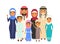 Large family of ethnic Arabs. Are worth in different poses. All family members smile. Grandmother, grandfather, mother, father,