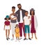 Large family portrait. African mother, father and five children. Happy people with relatives. Colorful flat illustration