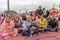 Large family of the Sikh monotheism religion in procession