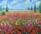 A large field of red flowers, clouds