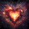 Large fiery flaming heart on a dark background. Heart as a symbol of affection and