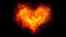 Large fiery flaming heart on a dark blue background