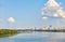 A large figured cloud hung over the city near the railway bridge near the DniprÐ¾ River