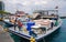 Large Fishing Vessel boat with fishermen worker docking nearby the fish market at Male Maldives