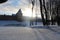 Large fortress tower during the winter snow