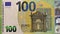 large fragment of obverse side of â‚¬100 one hundred Euro bill banknote, currency of the European Union with Baroque and rococo