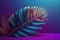 A large fresh palm leaf on a duotone purple-violet-blue. Illustration AI Generative